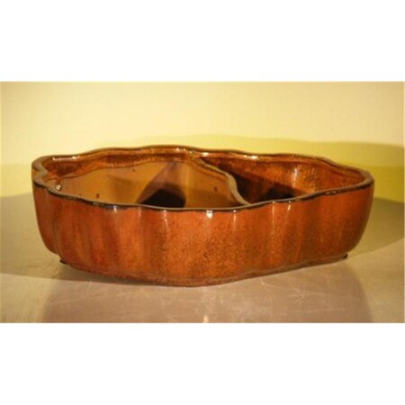 Paisaje 9.5 x 7.5 x 2.25 in. Ceramic Bonsai Pot with Scalloped Edges, Aztec Orange - Oval PA2529689